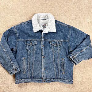 Vintage 80s LEVIS Size XXL 2XL Made USA Sherpa Lined Denim Trucker Jacket Mens